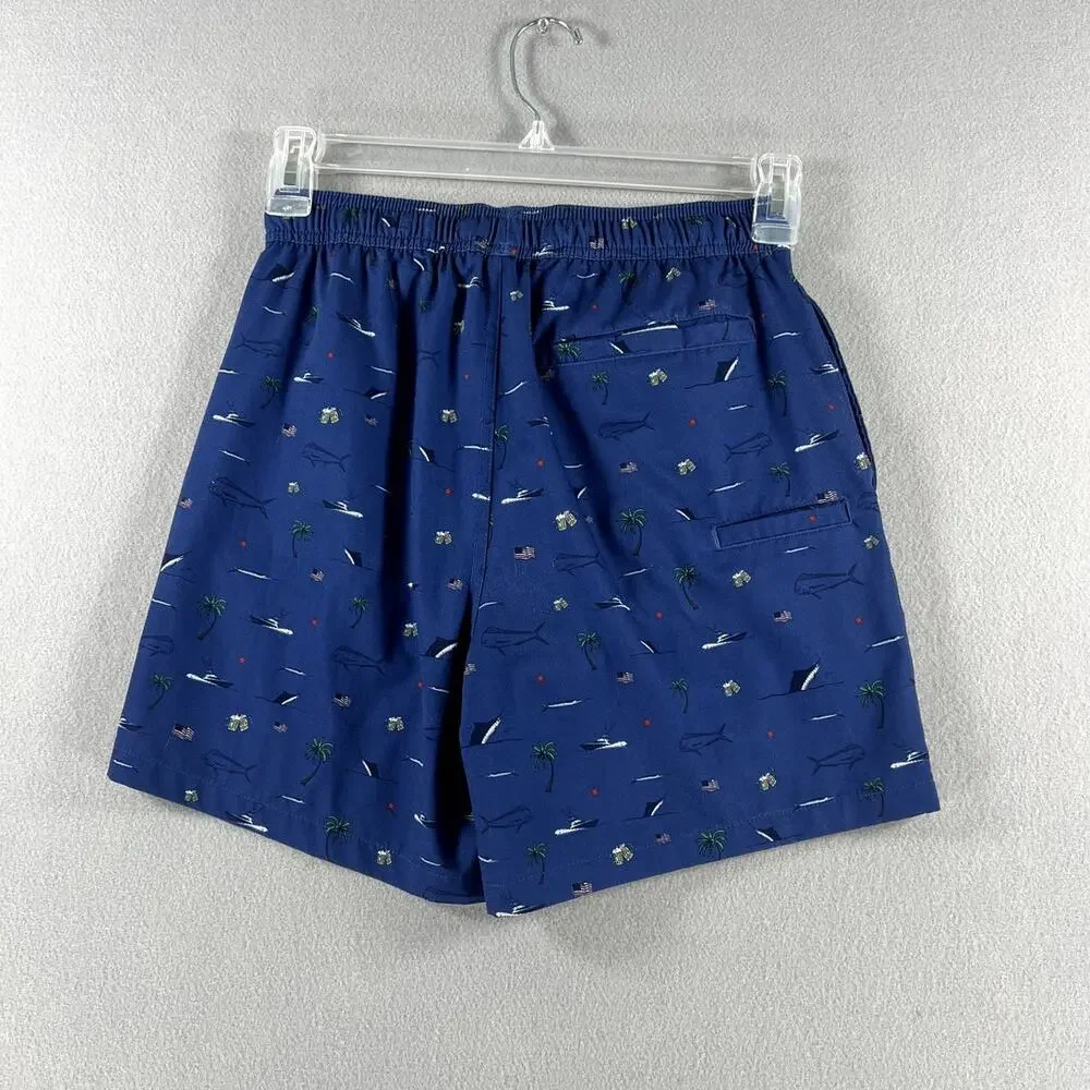 Huk Pursuit Volley Swim Trunks 5.5” Blue W/ USA Boats Mens Size Small